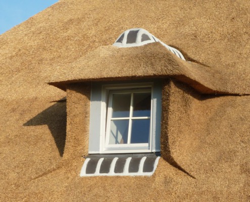 dak kapel in rieten dak met details