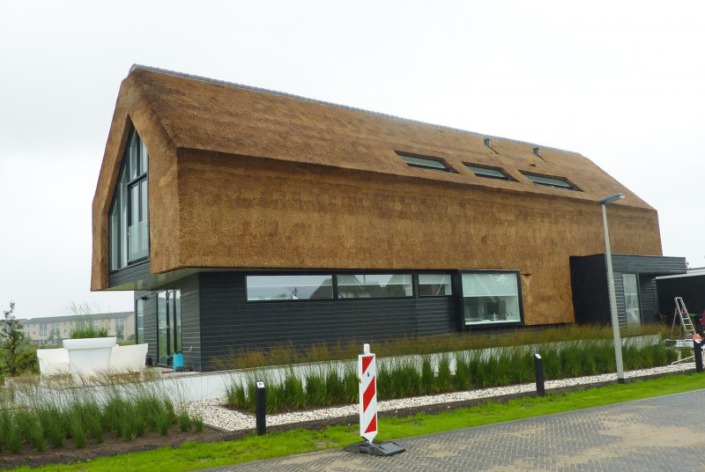 moderne riet bedekte woning met gevel bekleding