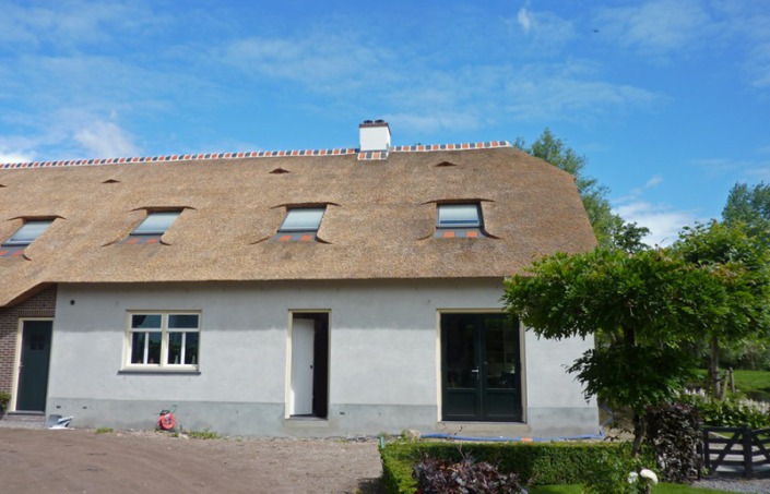 Velux ramen gedekt in Chinees rieten dak